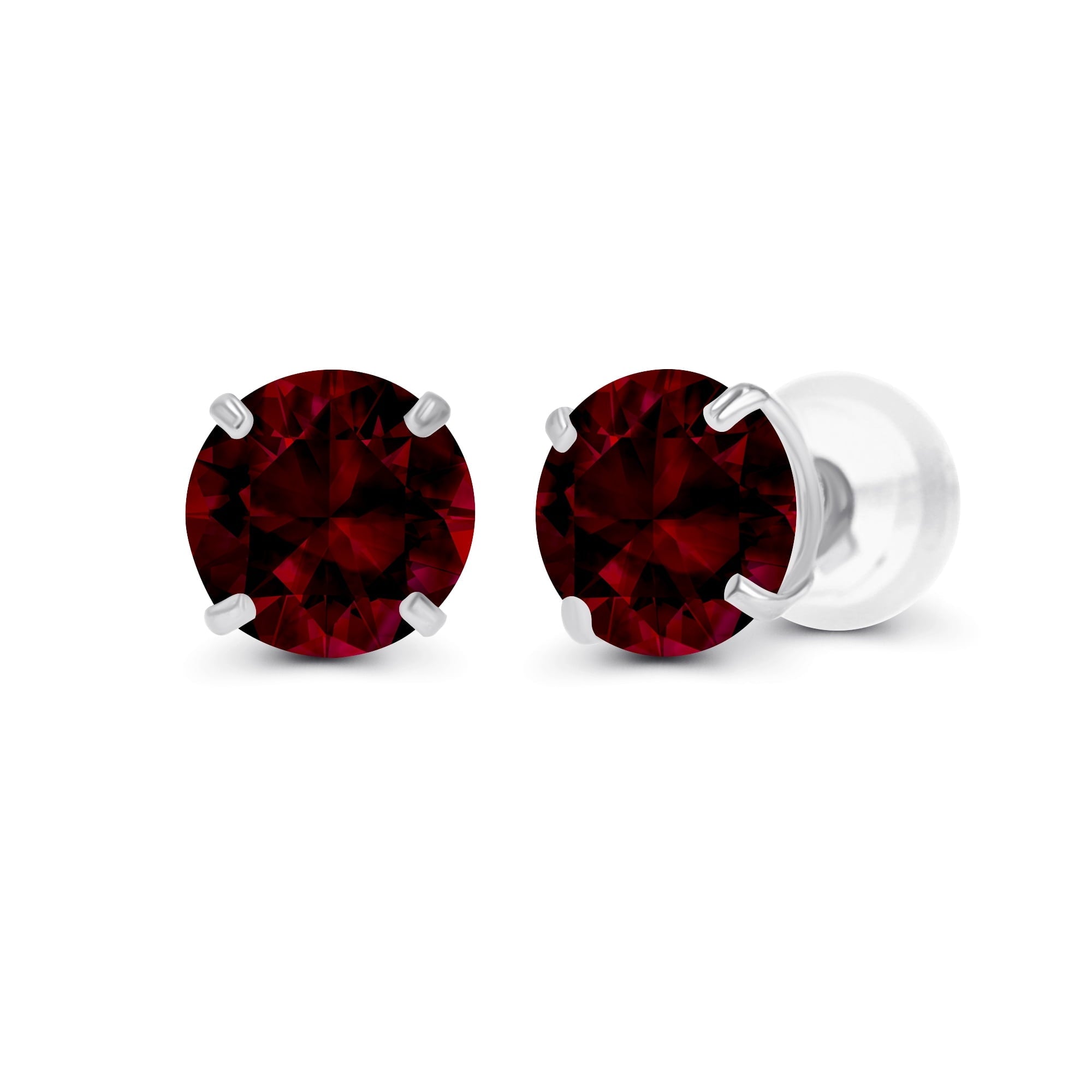 Natural Red Garnet Stud Earrings in 14K White Gold