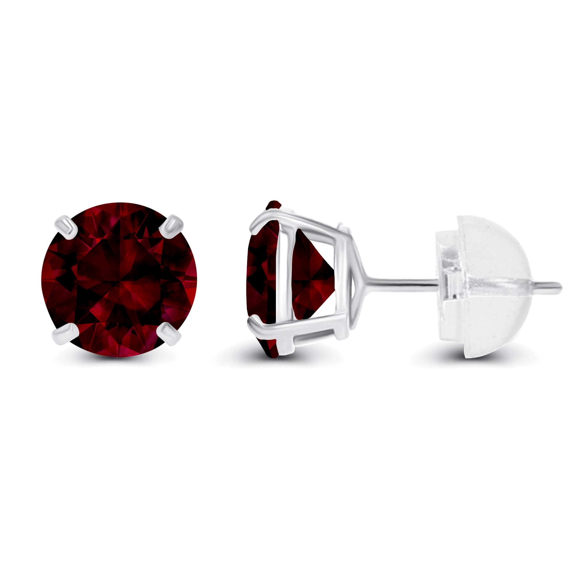 Natural Red Garnet Stud Earrings in 14K White Gold