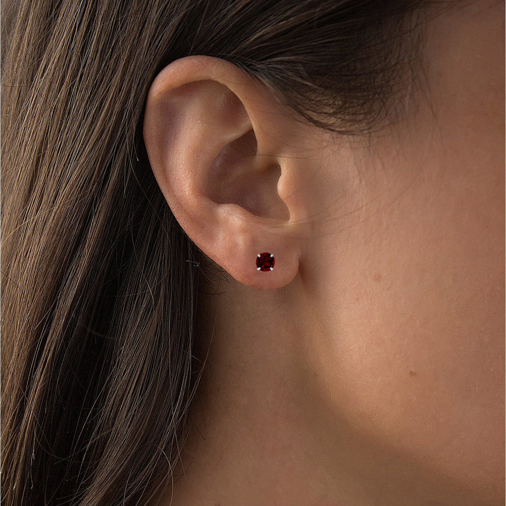 Natural Red Garnet Stud Earrings in 14K White Gold