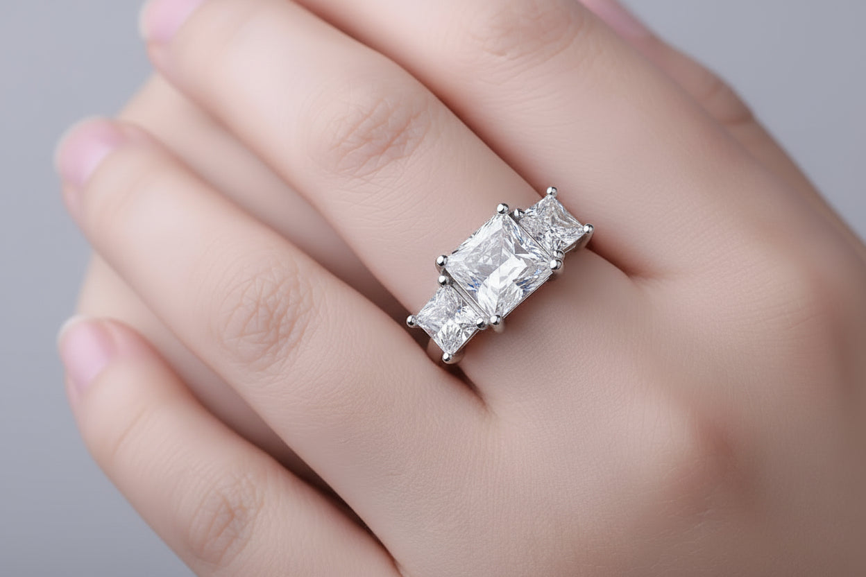 6.4 CT Princess Cut Moissanite Engagement Ring – 925 Sterling Silver