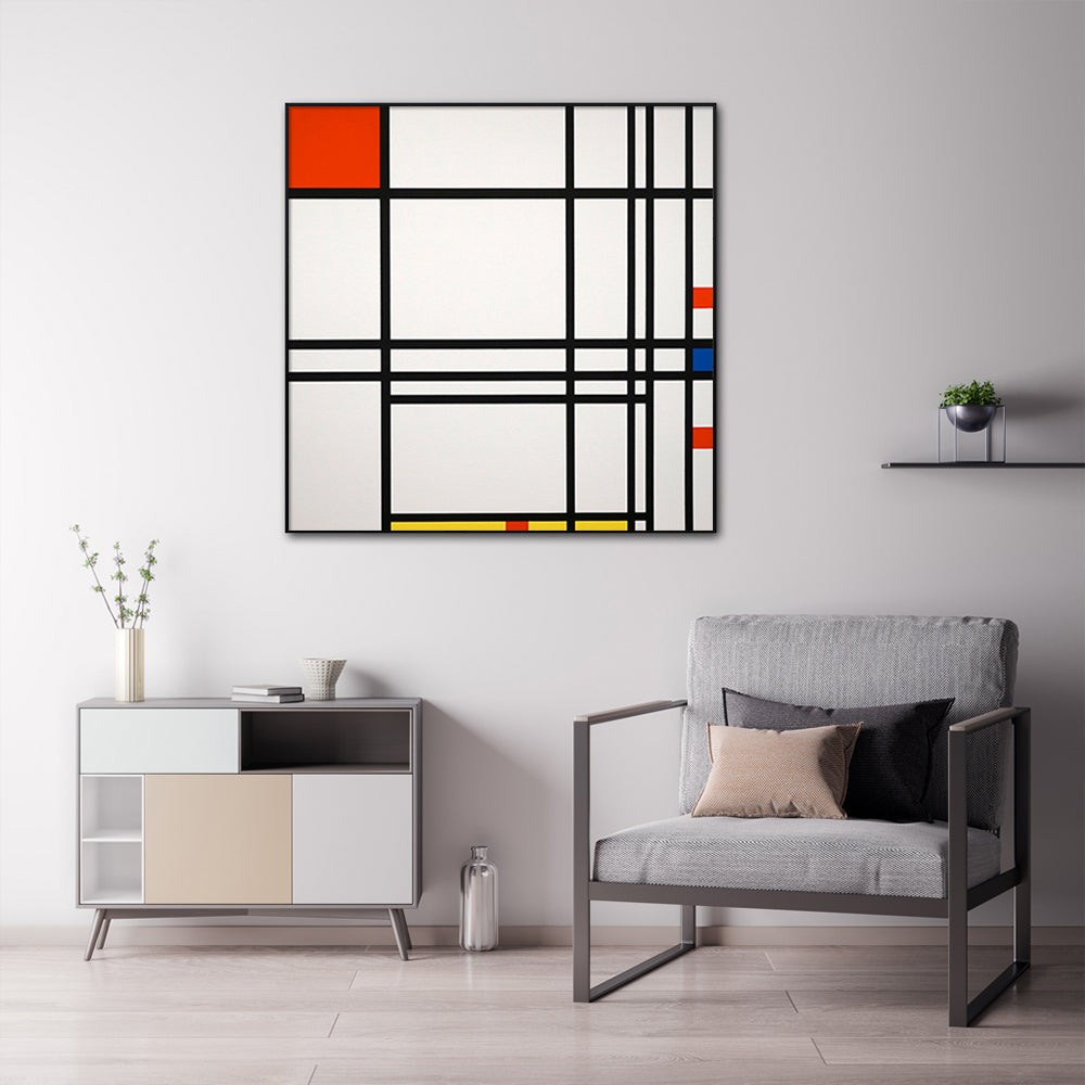 Abstract Art By Piet Mondrian Black Frame Canvas