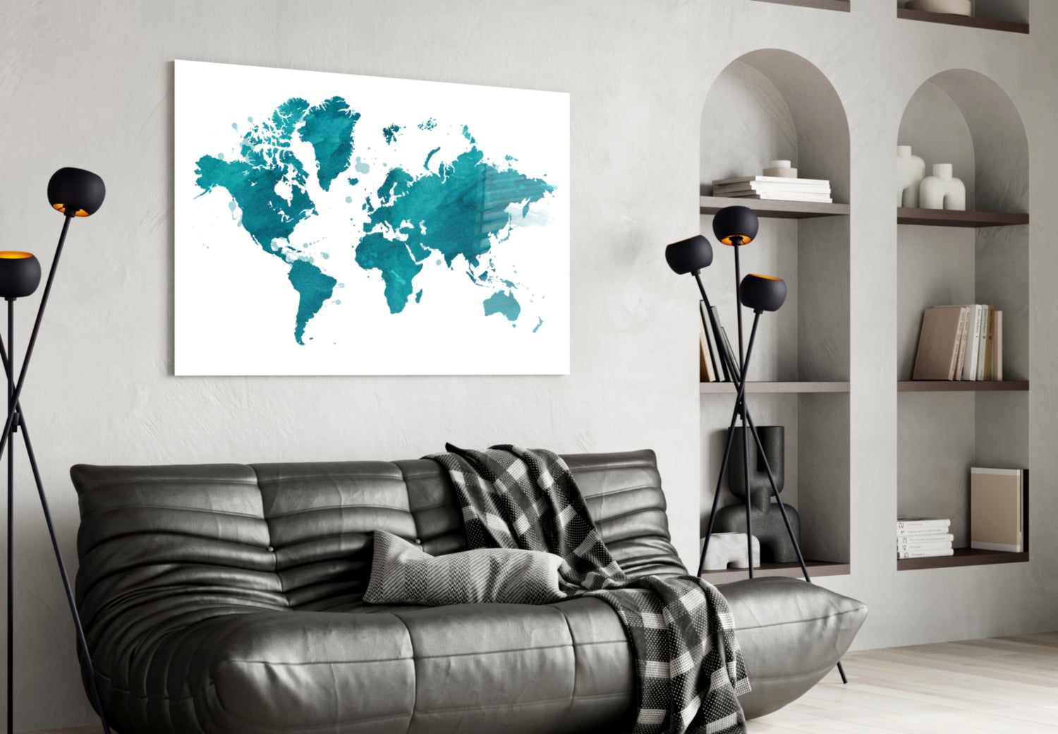 World Map Glass Wall Art